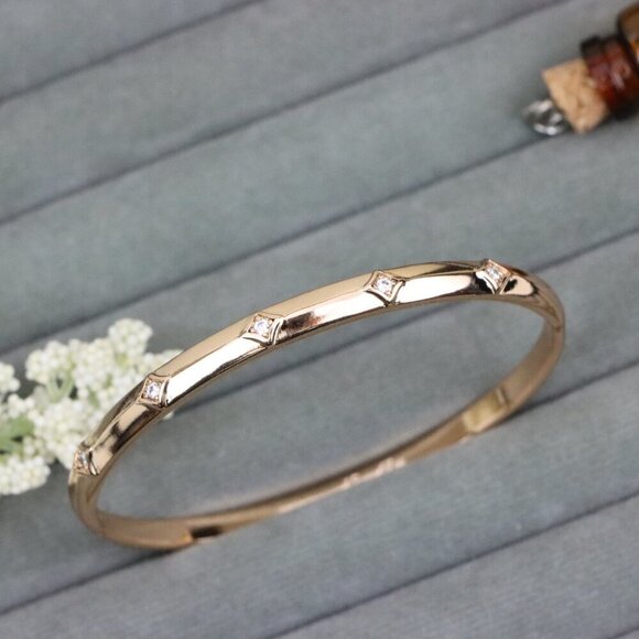 Elegant Rose Gold Bangle with Square Accents & Crystal Detailing, XPBL0510 - Picture 9 of 11